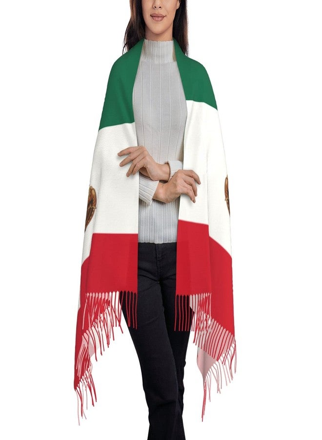 Bagea-Ka Mexico Flag Pattern Scarf Long Shawl Wraps Pashmina for Women Girls with Tassels Soft Warm Cozy - Image 1